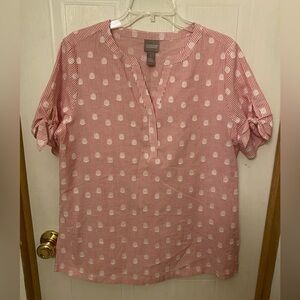 Chico's Red and White Linen Blend Blouse